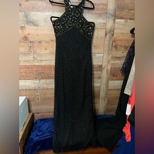 Size 8 Black beaded cross neck long formal